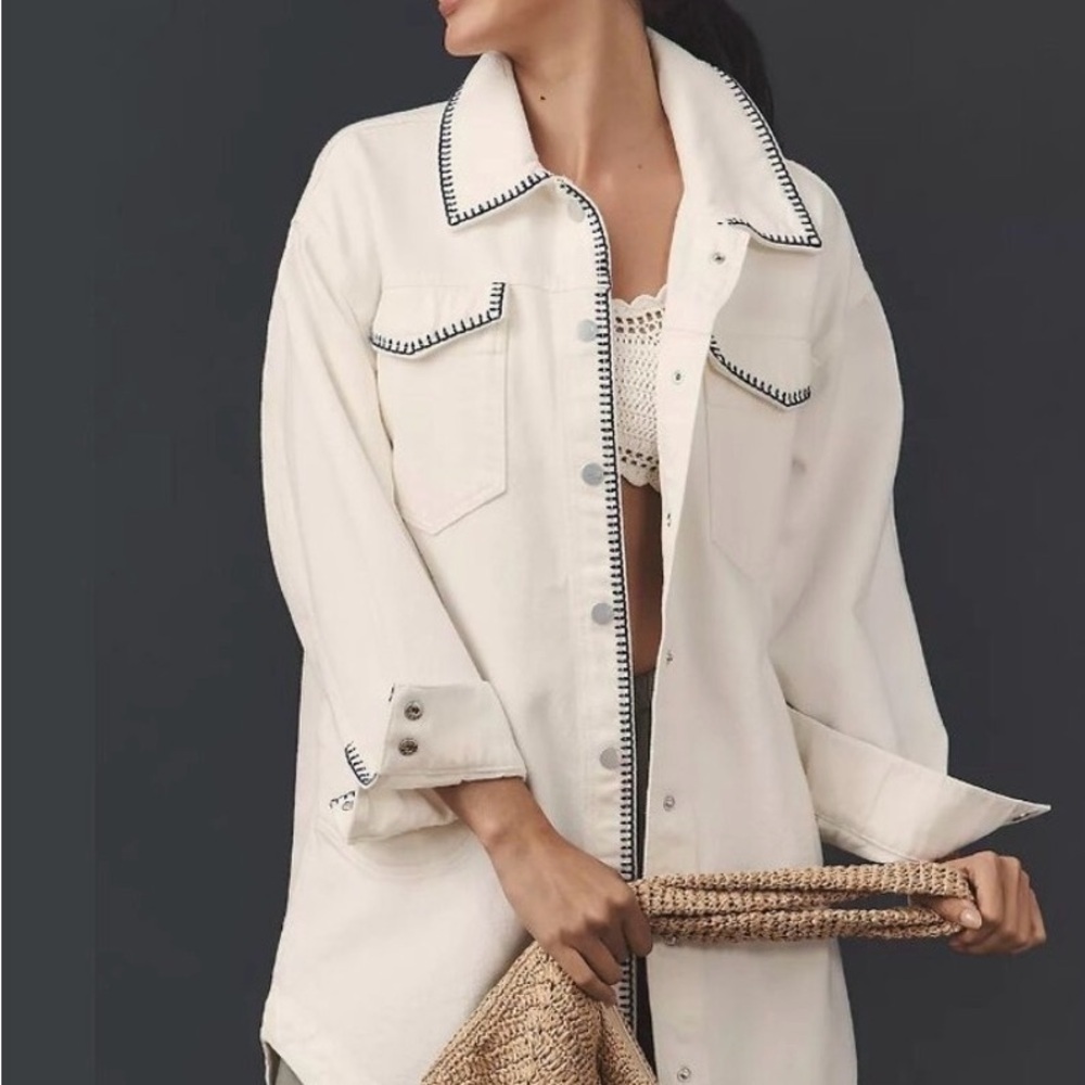 Anthropologie new pilcro tillie relaxed denim shacket L whipstitch edition